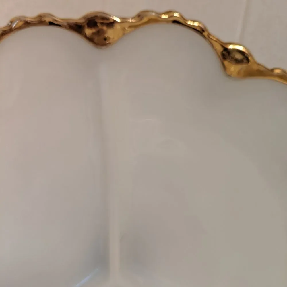 Vintage Milk Glass Divided Dish Vegetable Tray Gold Trim